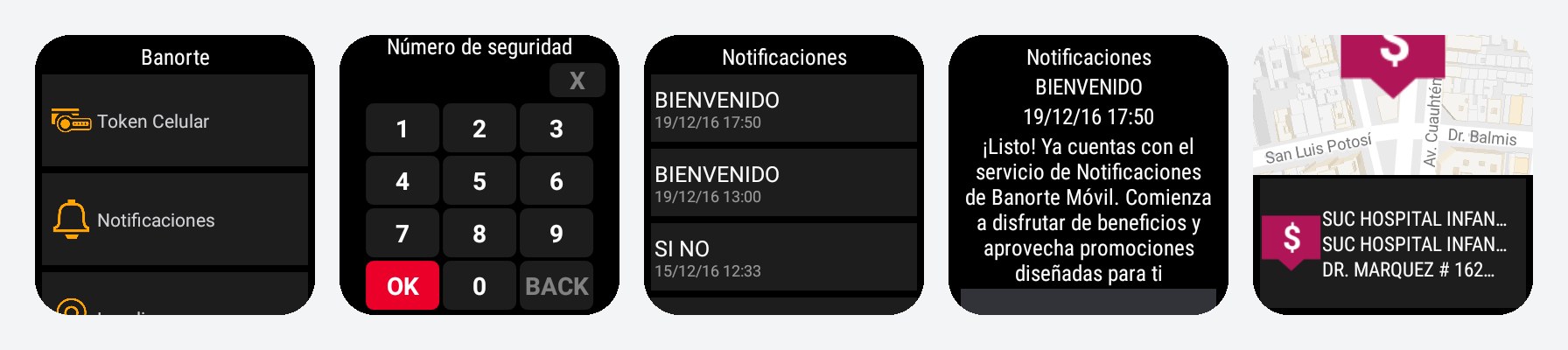 Banorte app on a Samsung Gear